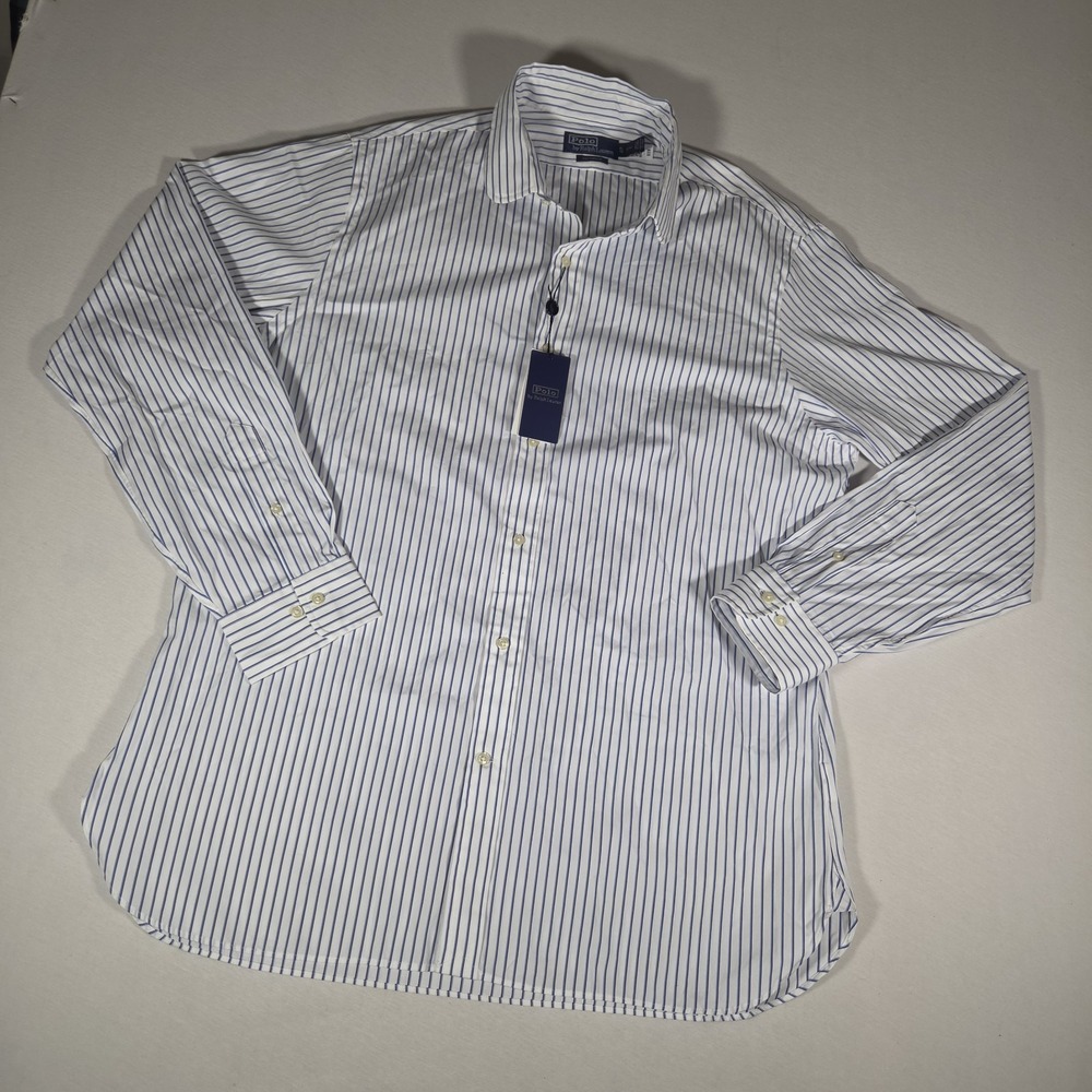 Polo Ralph Lauren Shirt Custom Fit Striped Poplin Dress Shirt Mens XL‎ 17 1/2